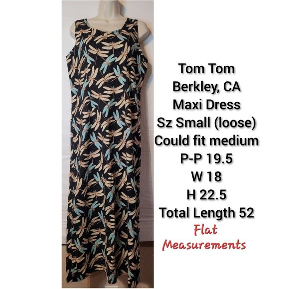 Tom Tom Womans Sz Small 100% Cotton Dress Dragonfly Side Buttons Vacation Beach - Picture 3 of 7